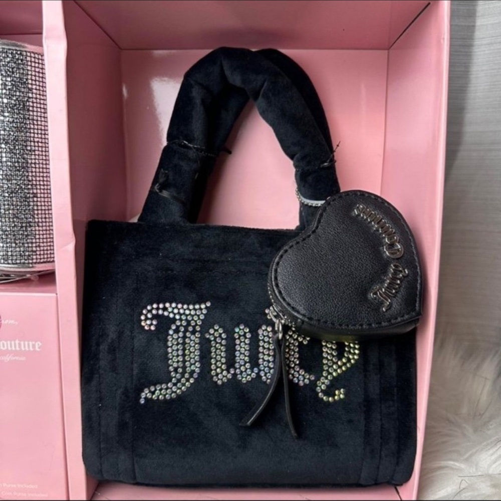 Juicy Couture Black Rhinestone Embellished Tote